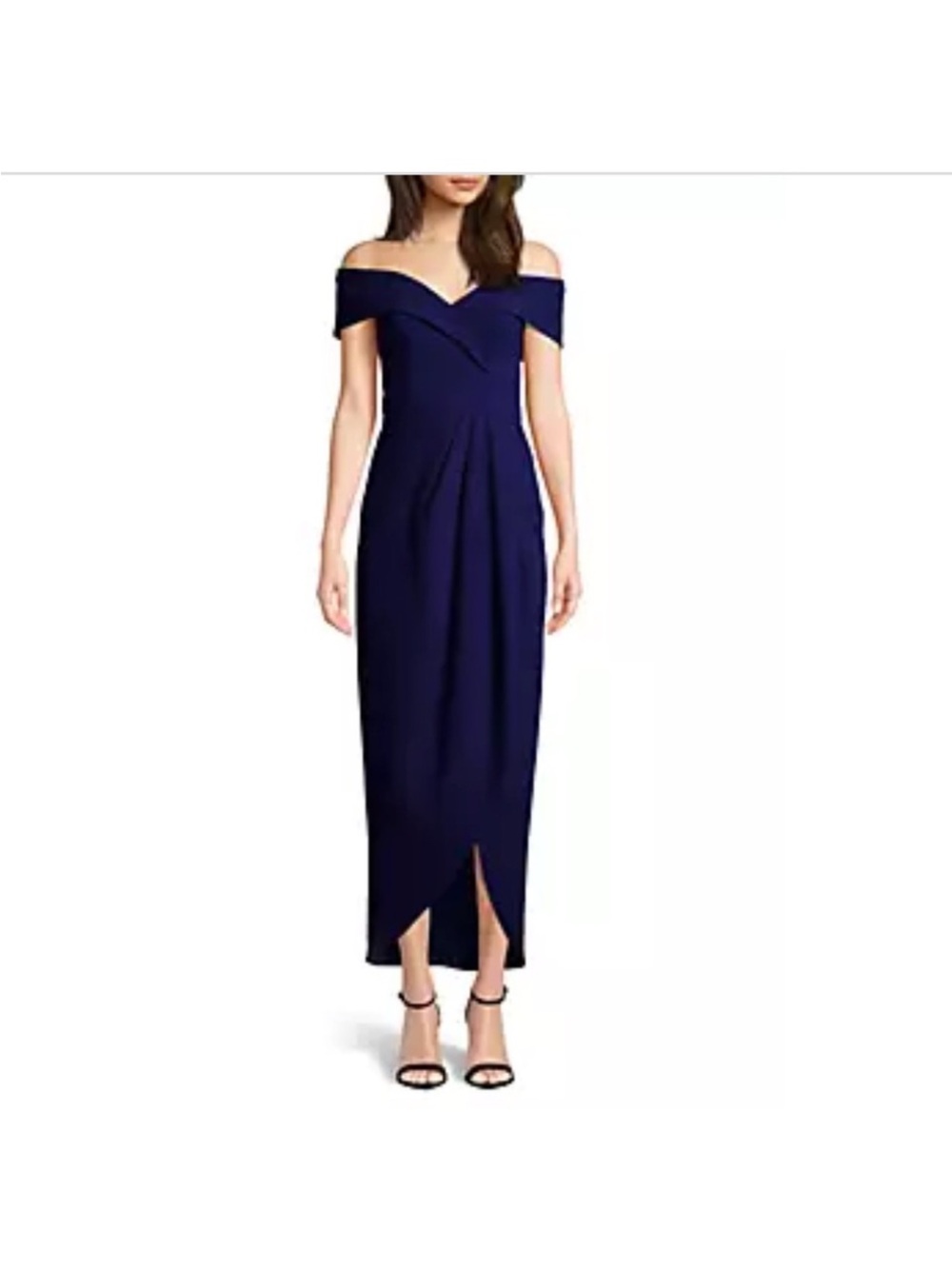 Off-Shoulder Navy Maxi Dress with Front Slit